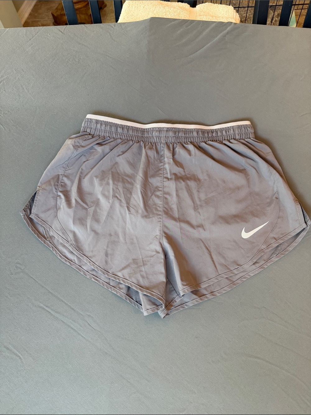 Nike Women’s Gray Athletic Dri-FIT Shorts with White Swoosh